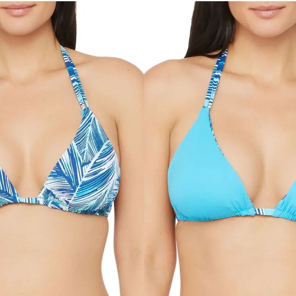 La Blanca Sketched Tropical Leaves Reversible Halter Bikini Top